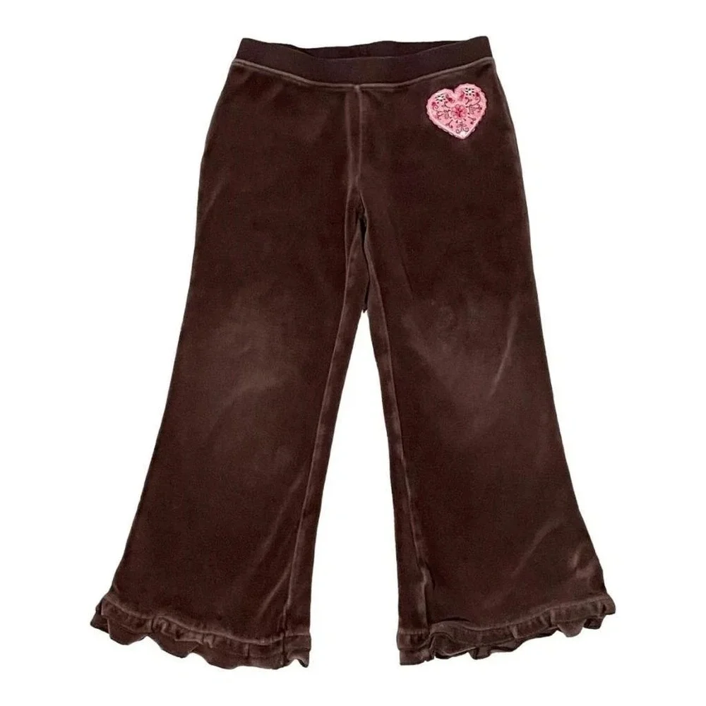 Gymboree Vintage Tyroleon Lure Brown Velour Pants Pink Heart Sz 5